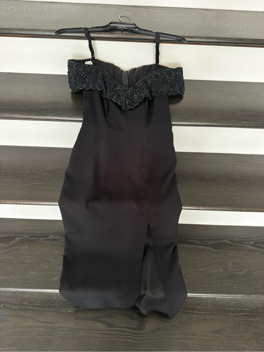 Black Off-Shoulder Beaded Cocktail Dress